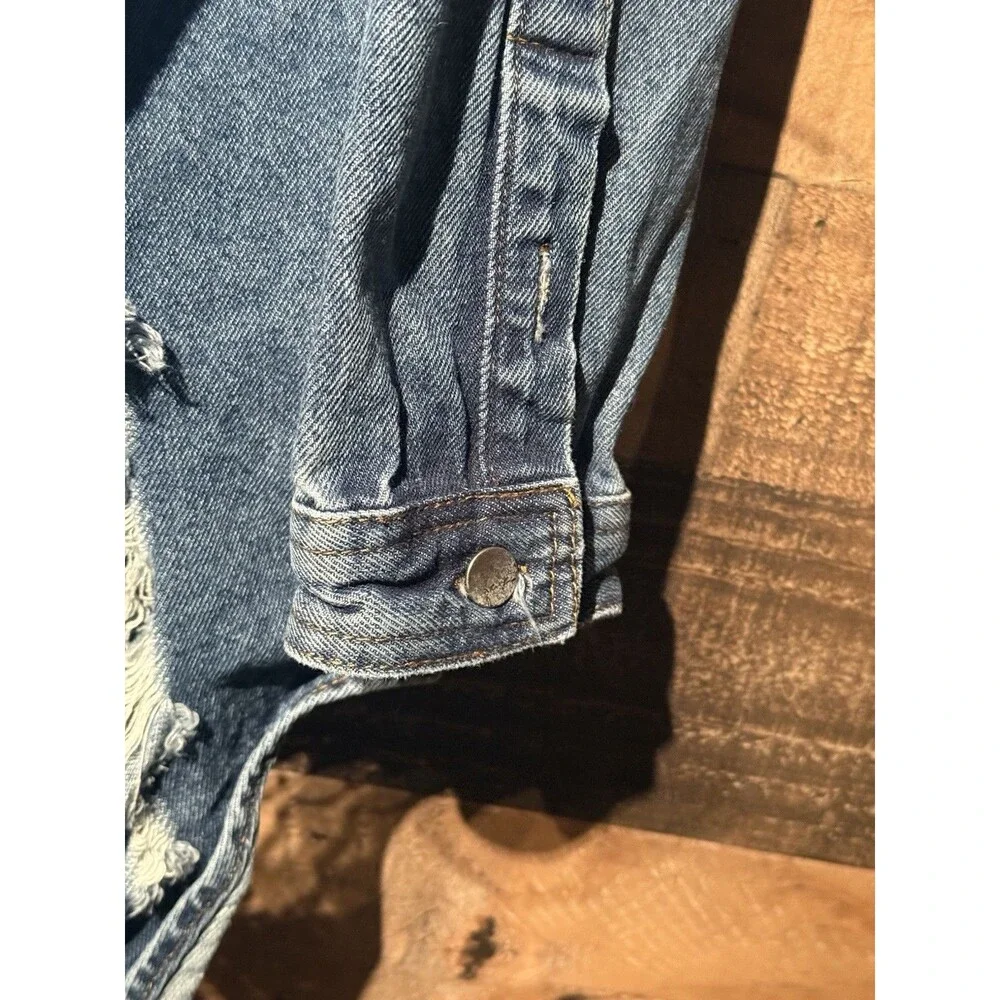 🔥American Bazi Casual Stylish Long Distressed Denim Jean Jacket 3x Boho Y2K